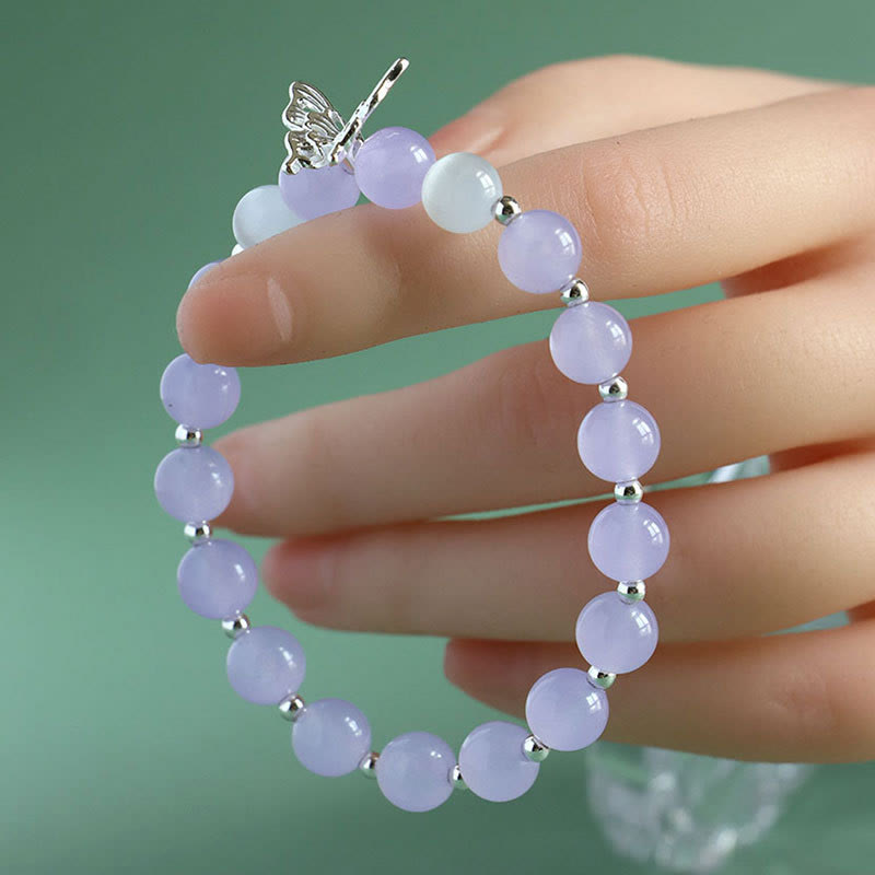 Nimara Ritual Blue Chalcedony Pink Crystal Purple Chalcedony Butterfly Energy Bracelet
