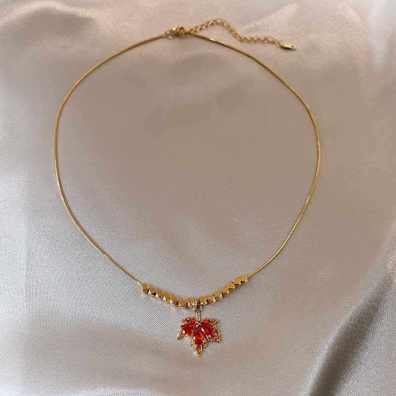 Nimara Ritual Maple Leaf Zircon Luck Necklace Pendant Ring Earrings