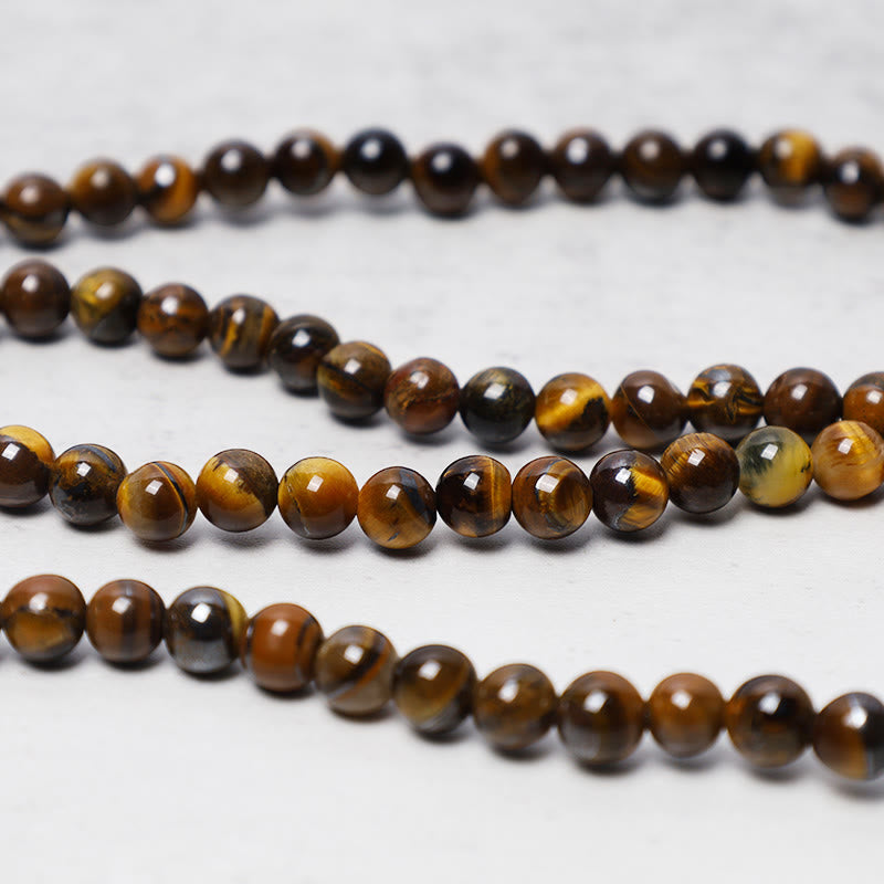 Nimara Ritual Tibetan 108 Natural Tiger Eye Gemstone Beads Prayer Mala Bracelet Necklace