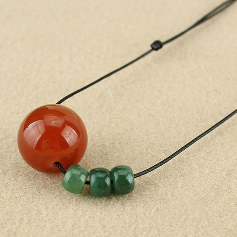 Nimara Ritual Red Agate Green Aventurine Green Bodhi Seed Bead Calm Leather Rope Necklace Pendant