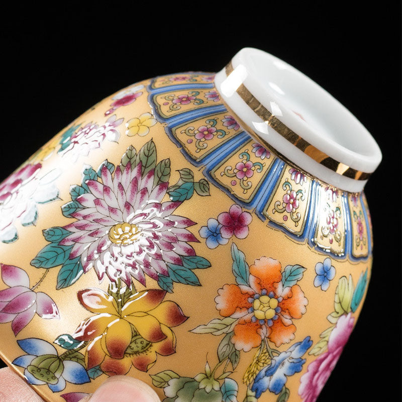 Nimara Ritual Peony Flowers Ceramic Gaiwan Sancai Teacup Kung Fu Tea Cup And Saucer With Lid