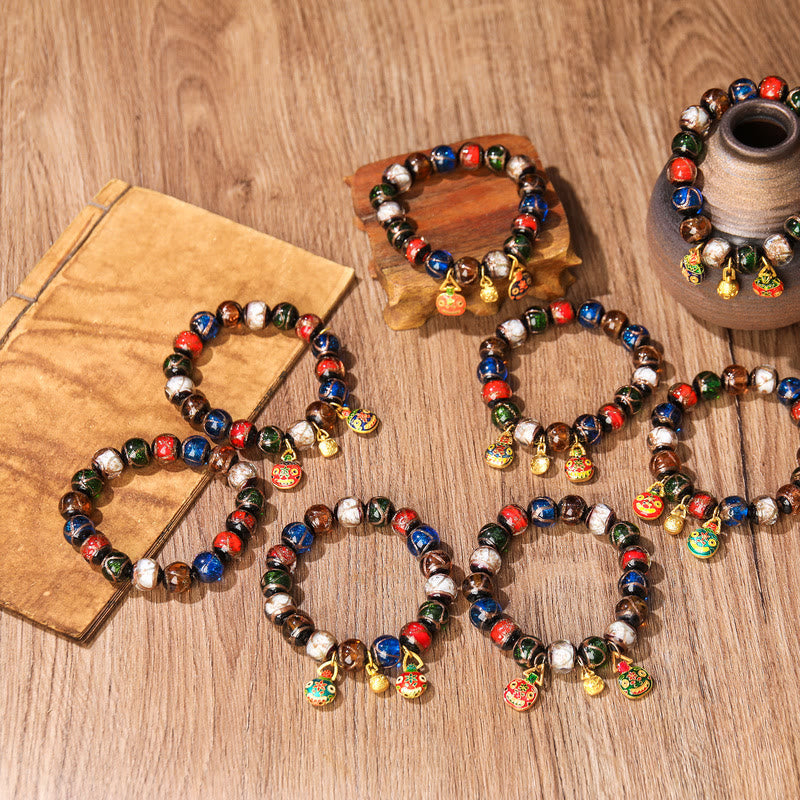 Nimara Ritual Five Elements Gold Swallowing Beast Family Charm Liuli Glass Bead Luck Bracelet