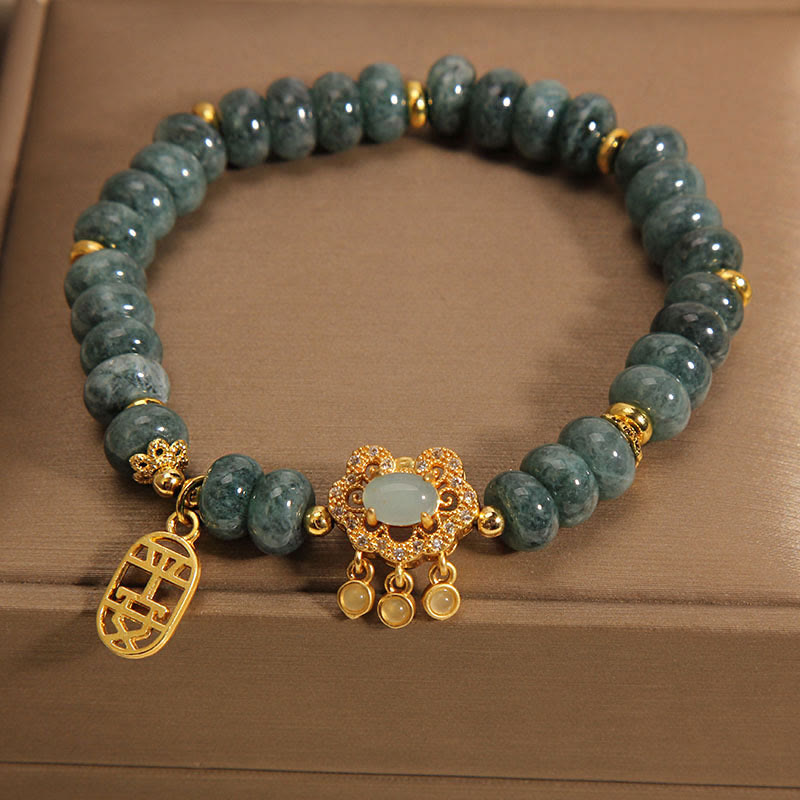 Nimara Ritual Natural Jade Chinese Lock Charm Peace Luck Abundance Bracelet