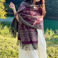 Nimara Ritual Vintage Tibetan Leaves Pattern Design Shawl Cozy Travel Scarf Wrap