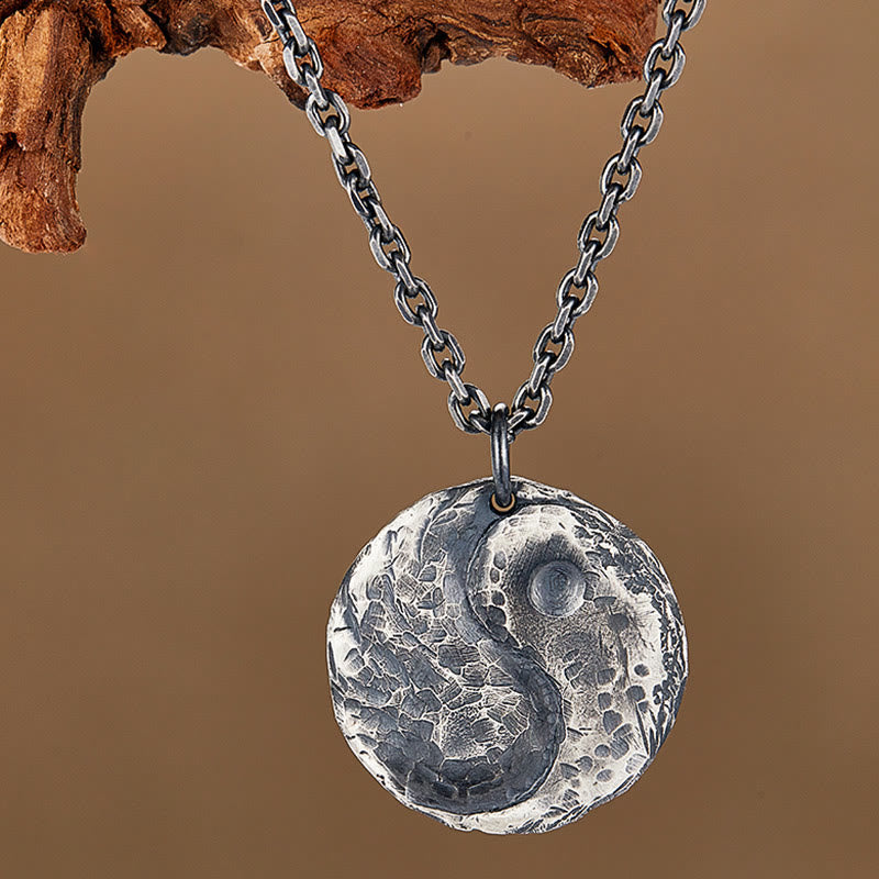 Nimara Ritual 990 Sterling Silver Yin Yang Hammer Texture Harmony Necklace Pendant