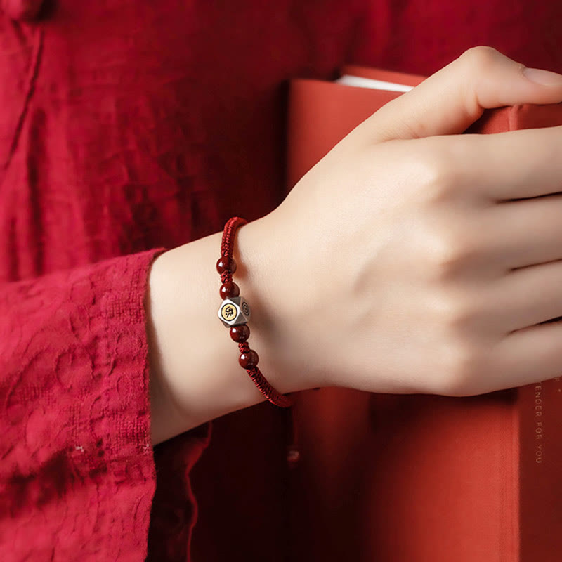 Nimara Ritual 925 Sterling Silver Chinese Zodiac Natal Buddha Cinnabar Calm Bracelet
