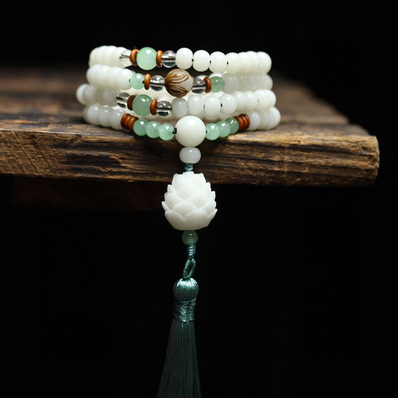 Nimara Ritual White Bodhi Seed Mala 108 Beads Protection Bracelet