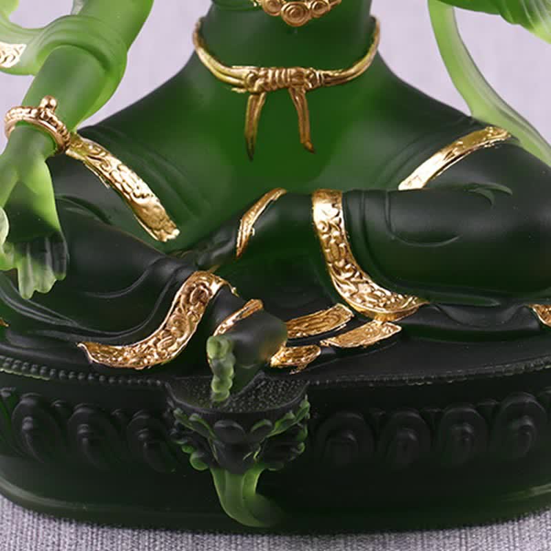 Nimara Ritual Bodhisattva Green Tara Handmade Liuli Crystal Art Piece Protection Home Office Statue Decoration