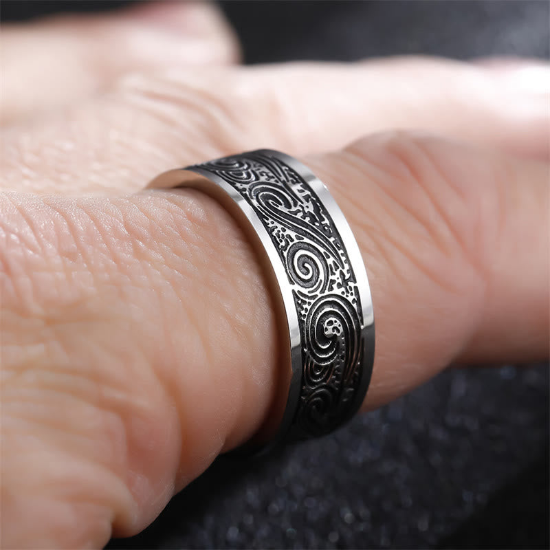 Nimara Ritual Vintage Wave Auspicious Clouds Engraved Pattern Titanium Steel Balance Ring