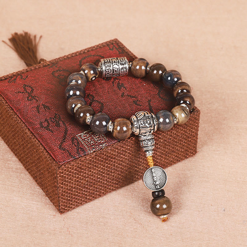Nimara Ritual Tibet Om Mani Padme Hum Prayer Wheel Dorje Vajra Engraved Glass Bead Wisdom Bracelet