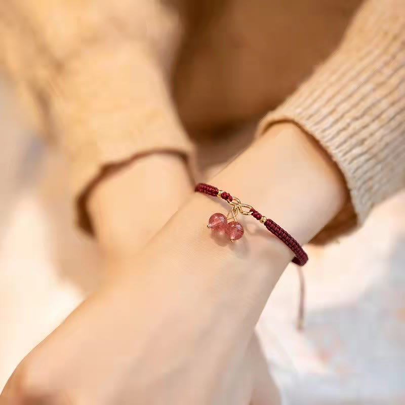 Nimara Ritual Natural Strawberry Quartz Amethyst Green Phantom Bead Positive Bracelet