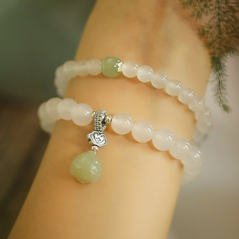 Nimara Ritual White Agate Jade Lotus Protection Bracelet