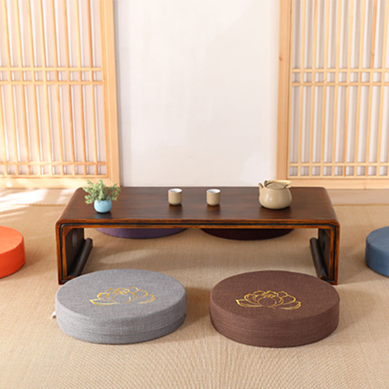 Nimara Ritual Lotus Embroidery Cotton Linen Meditation Seat Cushion