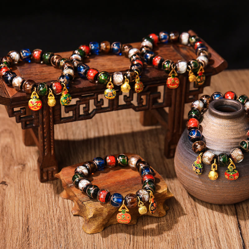 Nimara Ritual Five Elements Gold Swallowing Beast Family Charm Liuli Glass Bead Luck Bracelet