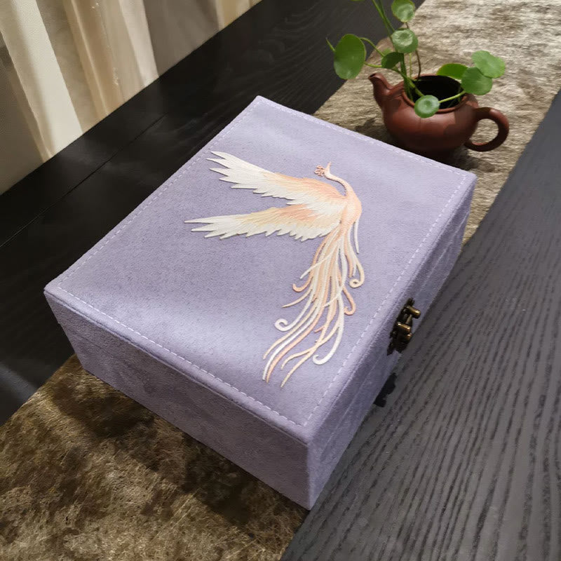 Nimara Ritual Purple Phoenix Jewelry Box Organizer Two-Layer Jewelry Storage Box Flannel Box
