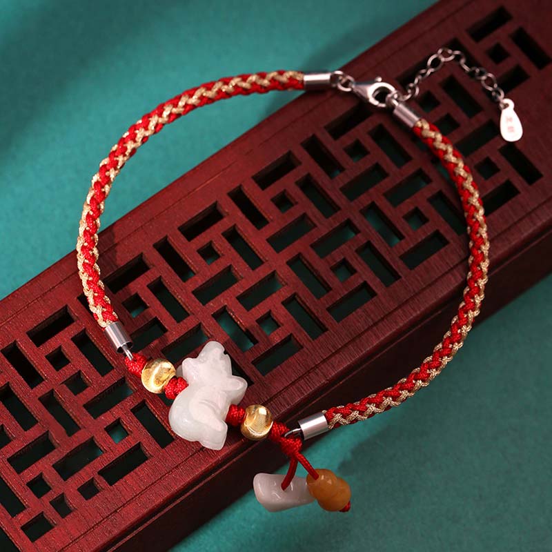 Nimara Ritual Chinese Zodiac Jade Prosperity Red String Bracelet Anklet
