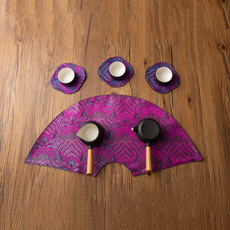 Nimara Ritual Vintage Sea Wave Bamboo Plum Blossom Embroidered Cup Mat Pad Tea Cup Coaster Kung Fu Tea Mat