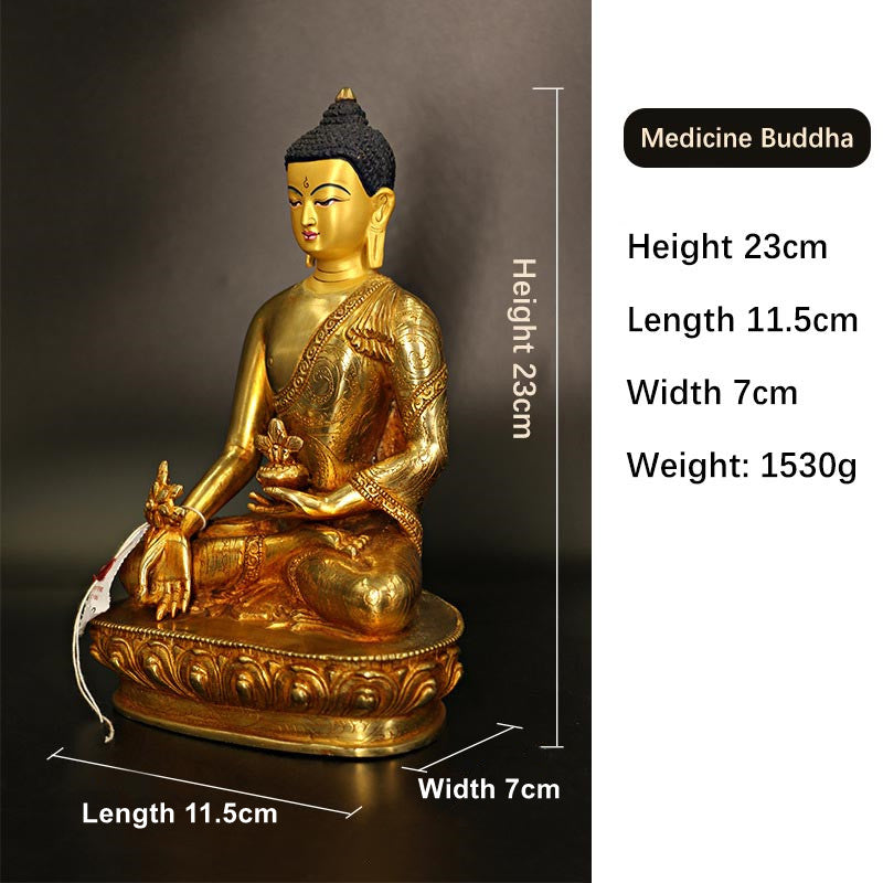 Nimara Ritual Buddha Shakyamuni Medicine Buddha Compassion Copper Gold Plated Statue Decoration