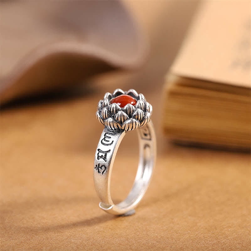 Nimara Ritual925 Sterling Silver Lotus Red Agate Confidence Blessing Ring