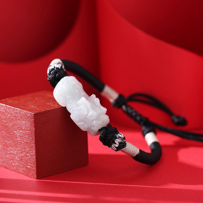Nimara Ritual Handmade Natural Jade PiXiu Luck Prosperity Braided String Bracelet