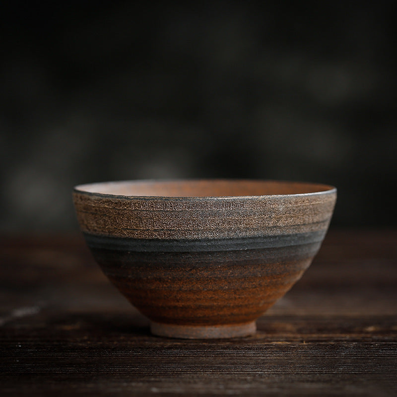Nimara Ritual Simple Brown Striped Texture Ceramic Teacup Kung Fu Tea Cup Bowl