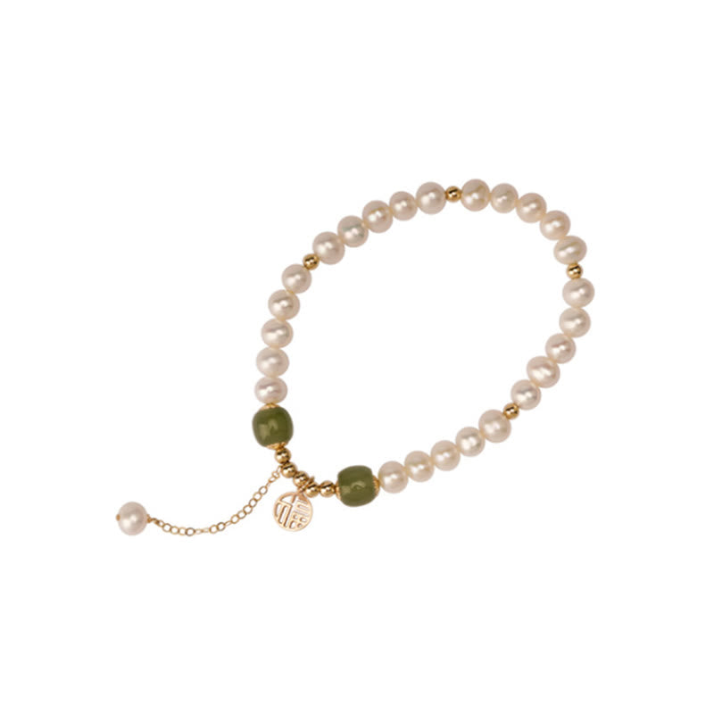 Nimara Ritual Natural Pearl Hetian Jade Happiness Wisdom Bead Bracelet