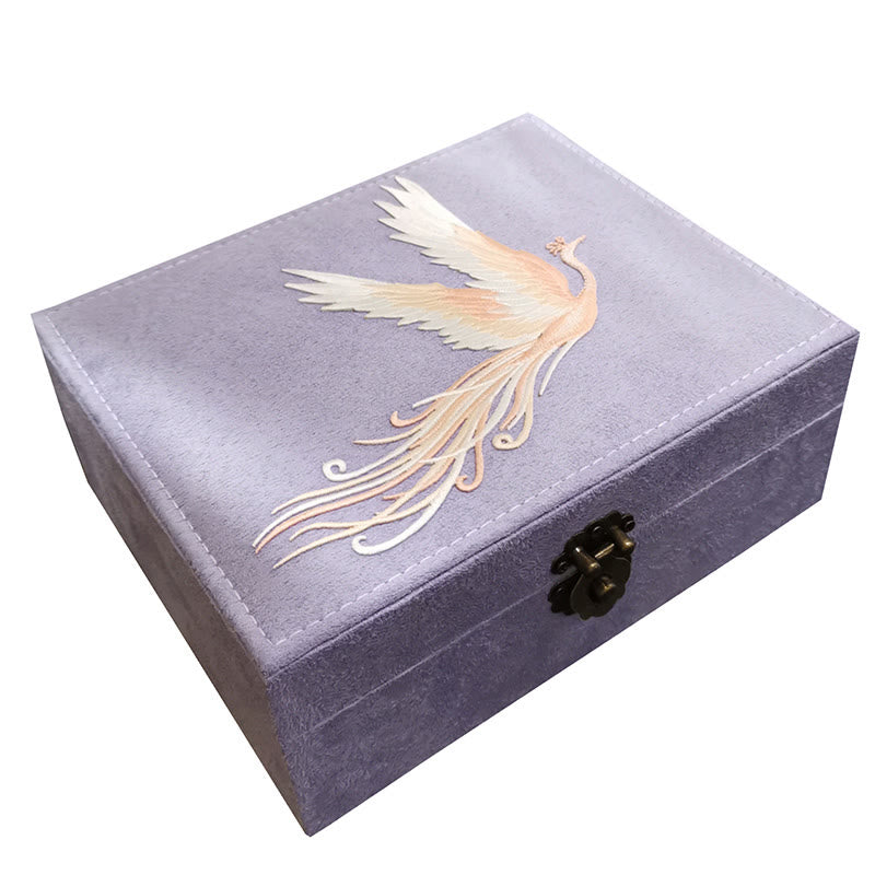 Nimara Ritual Purple Phoenix Jewelry Box Organizer Two-Layer Jewelry Storage Box Flannel Box