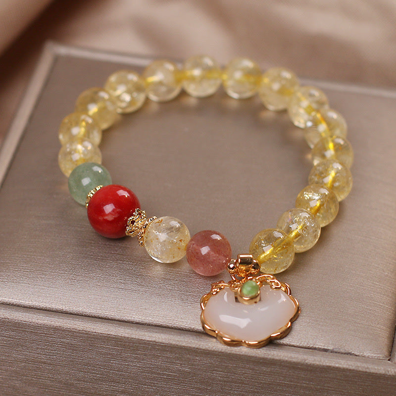 Nimara Ritual Natural Citrine White Jade Strawberry Quartz Protection Charm Bracelet