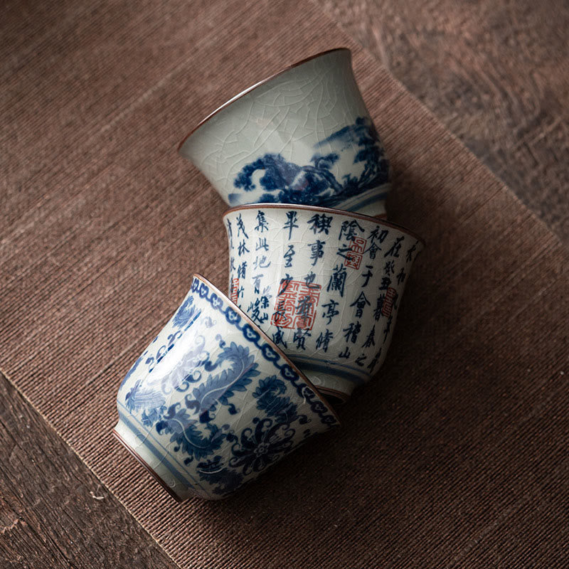 Nimara Ritual Mountain Landscape Lotus Orchid Pavilion Gathering Ceramic Teacup Kung Fu Tea Cup