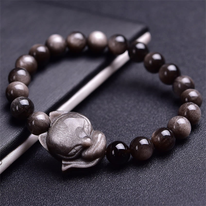 Nimara Ritual Natural Silver Sheen Obsidian Fox Protection Bracelet
