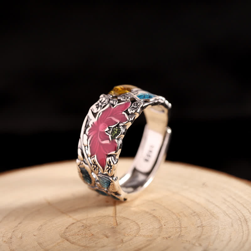 Nimara Ritual 925 Sterling Silver Lotus Koi Fish Enlightenment Ring
