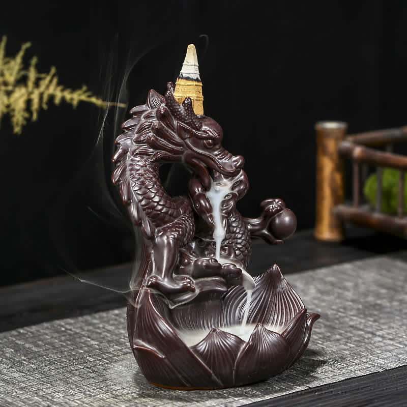 Nimara Ritual Dragon Lotus Pattern Strength Protection Ceramic Incense Burner Decoration
