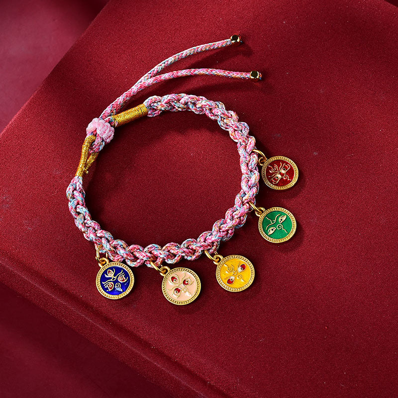 Nimara Ritual Handmade Tibetan Multicolored Rope Five God Of Wealth Luck Braid Bracelet