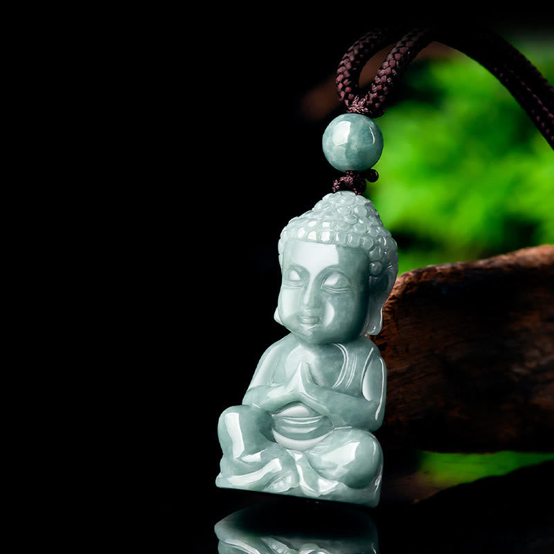 Nimara Ritual Natural Jade Meditation Buddha Amulet Serenity Necklace Pendant