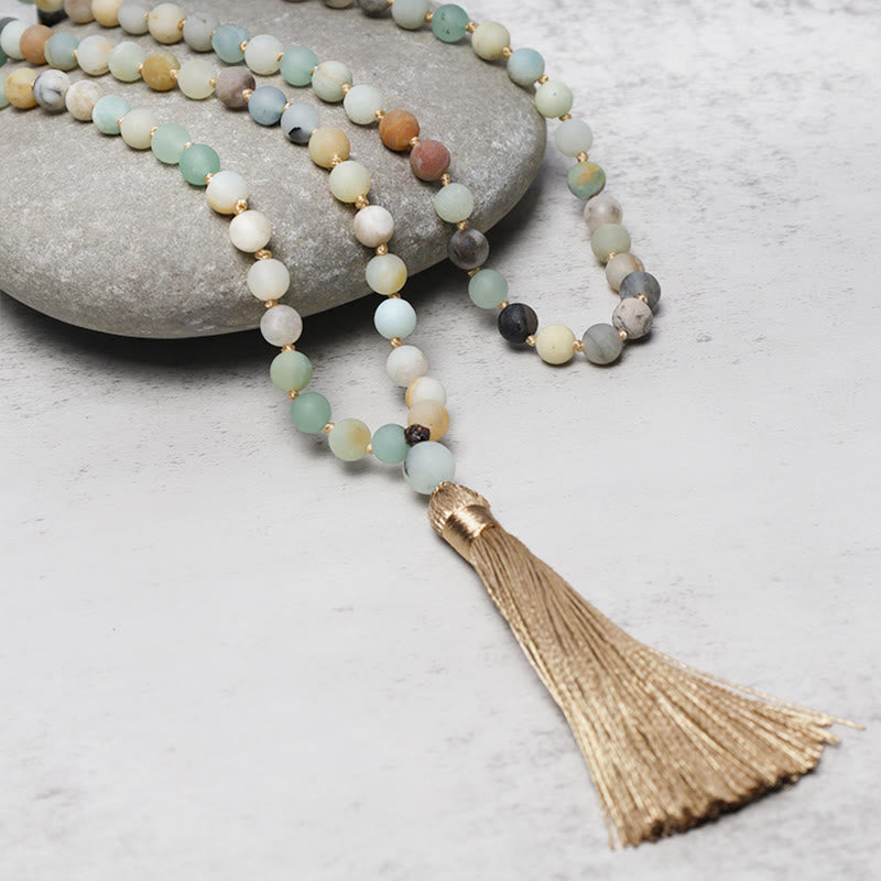 Nimara Ritual 108 Amazonite Beads Tassel Mala Bracelet