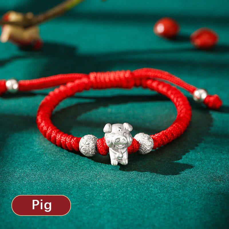 Nimara Ritual 999 Sterling Silver Chinese Zodiac Red Rope Luck Handcrafted Kids Bracelet