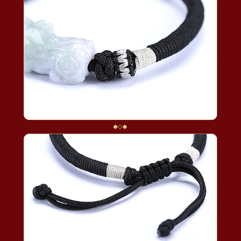 Nimara Ritual Handmade Natural Jade PiXiu Luck Prosperity Braided String Bracelet