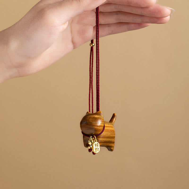 Nimara Ritual Ebony Wood Green Sandalwood Lucky Cat Fu Character Lucky Fortune Bell Balance Car Hanging Decoration