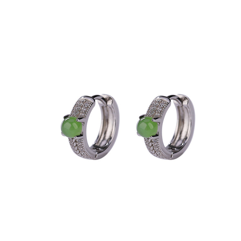 Nimara Ritual 925 Sterling Silver Round Cyan Jade Success Stud Earrings