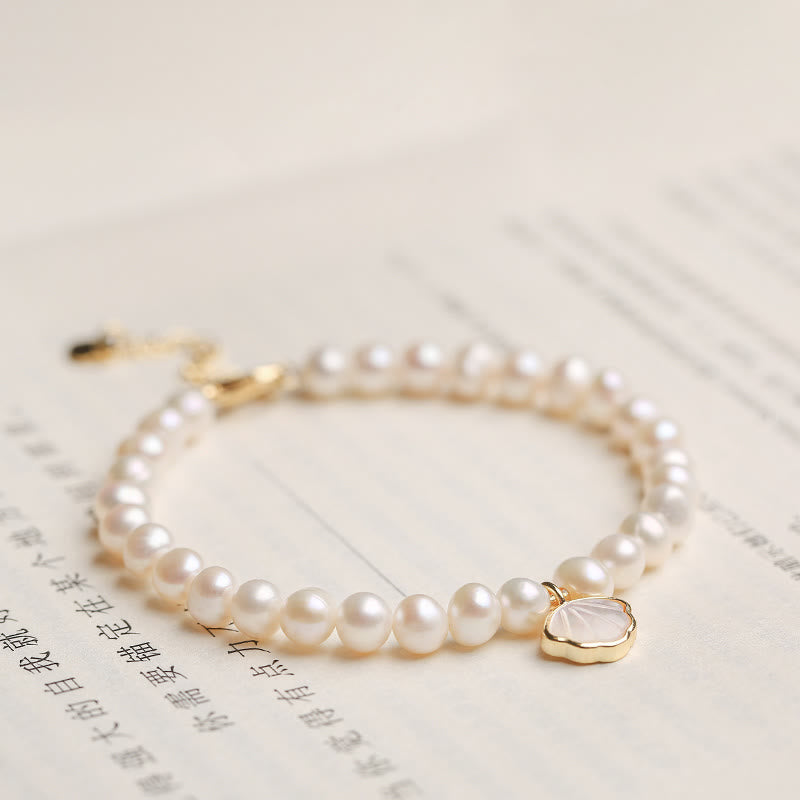 Nimara Ritual 14K Gold Plated Natural Pearl Crystal Shell Charm Bead Bracelet
