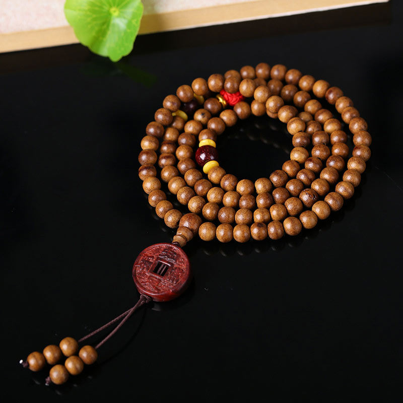 Nimara Ritual 108 Mala Beads Peach Wood Bodhi Seed Lotus Prayer Meditation Bracelet