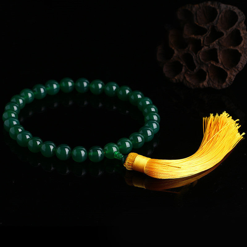 Nimara Ritual Natural Green Agate Wrist Mala Power Tassels Pocket Mala Car Decoration