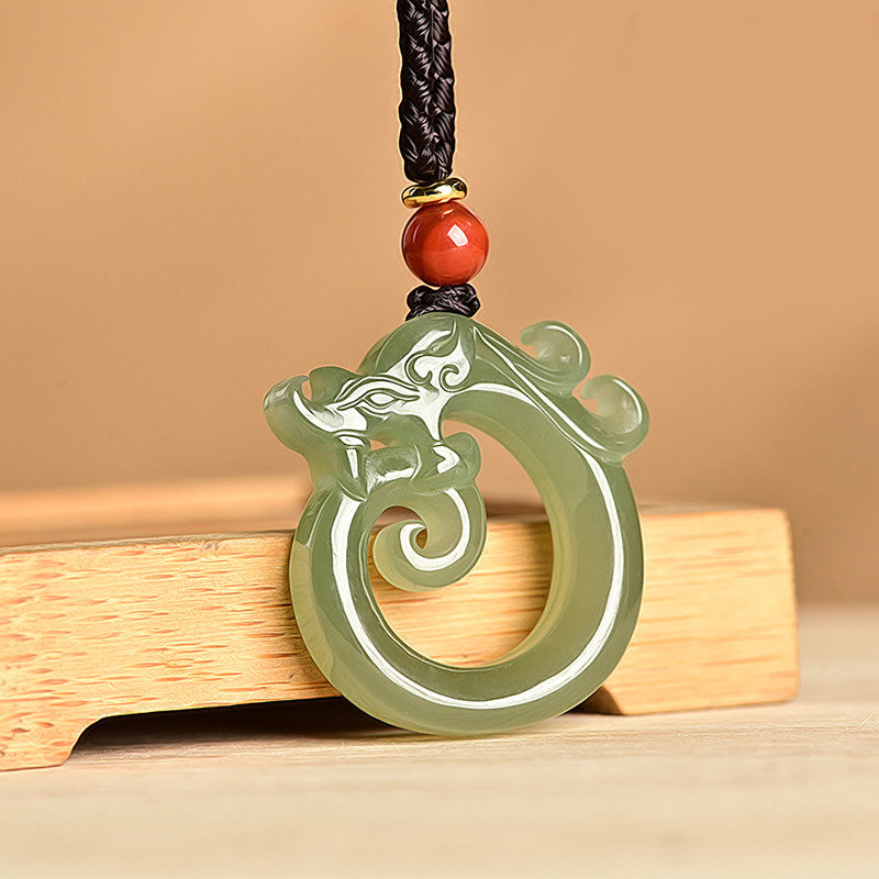 Nimara Ritual White Jade Cyan Jade Dragon Protection Necklace String Pendant