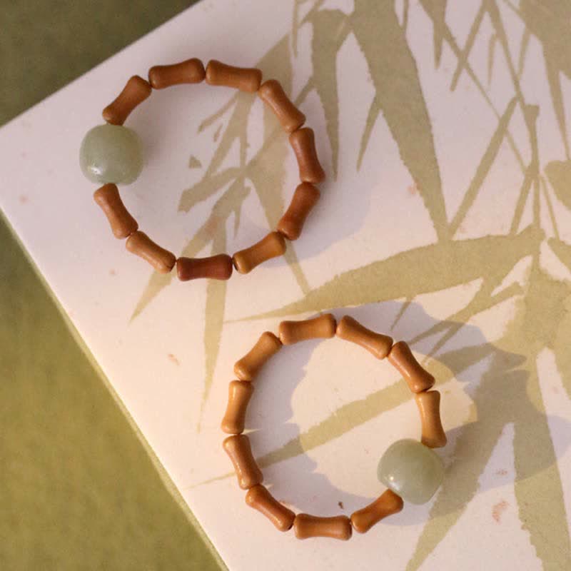 Nimara Ritual Hetian Jade Beaded Bamboo Prosperity Luck Ring