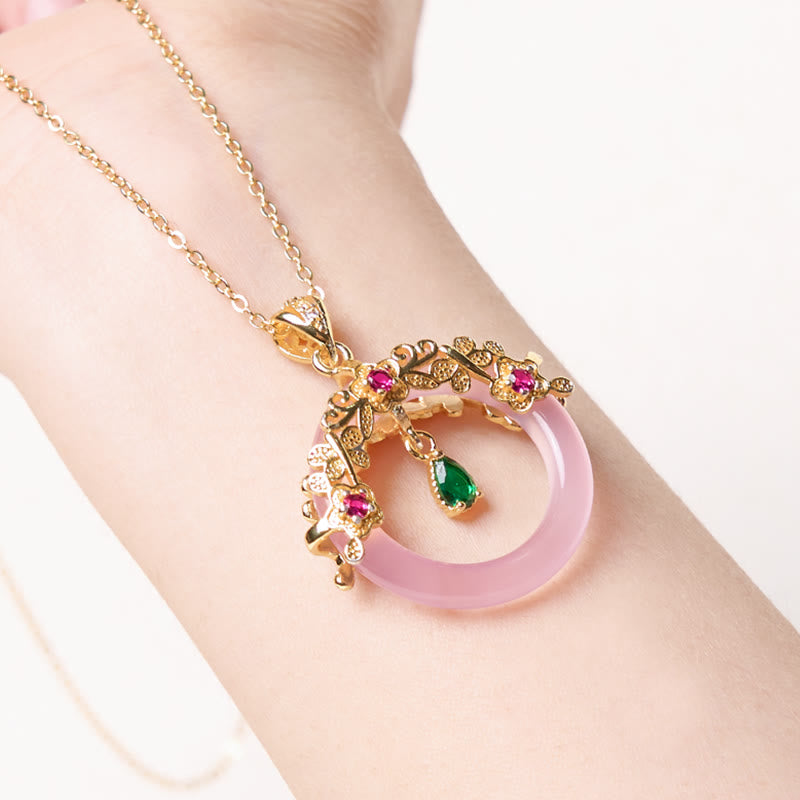 Nimara Ritual Green Chalcedony Peace Buckle Design Strength Necklace Pendant