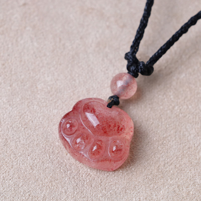 Nimara Ritual Strawberry Quartz Lovely Cat Paw Claw Healing Necklace Pendant
