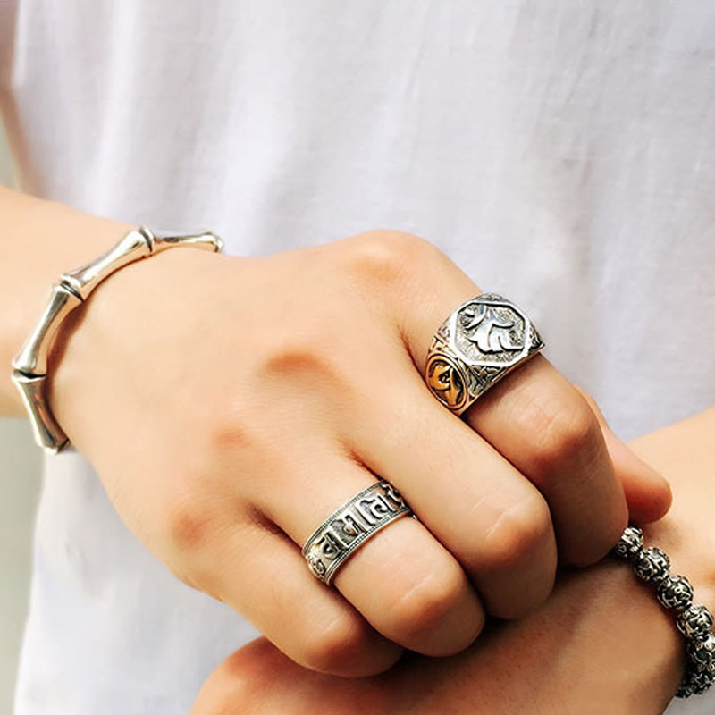 Nimara Ritual 925 Sterling Silver Sanskrit Design Carved Protection Adjustable Ring
