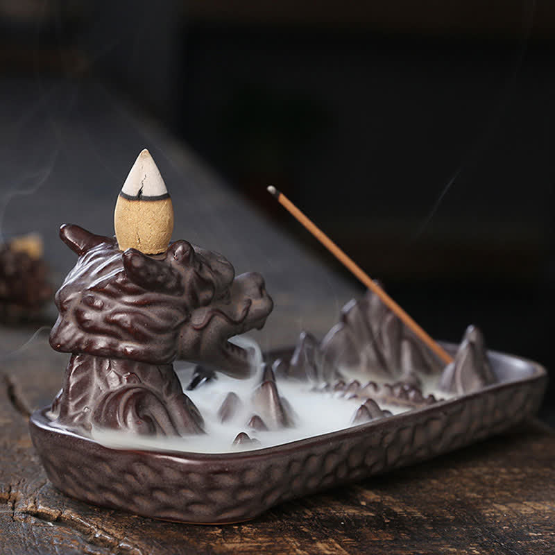 Nimara Ritual Dragon Mountain Strength Ceramic Incense Burner Decoration