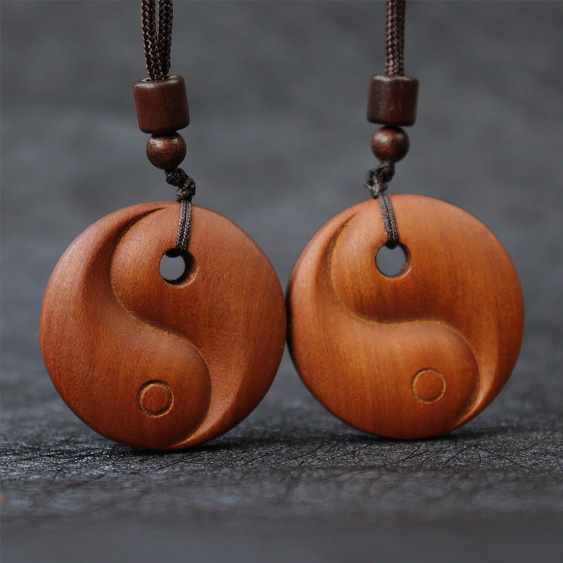 Nimara Ritual Lightning Struck Jujube Wood Yin Yang Luck Protection Necklace Pendant