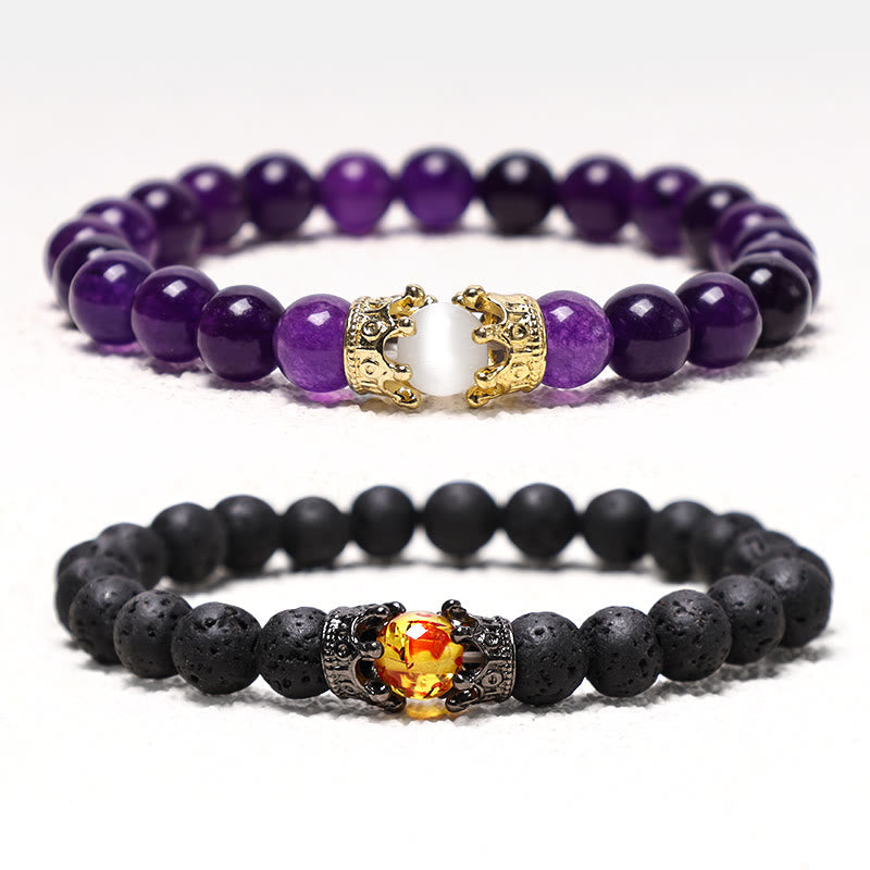 Nimara Ritual Natural Stone King&Queen Crown Healing Energy Beads Couple Bracelet